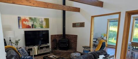 TV, fireplace, computer monitors