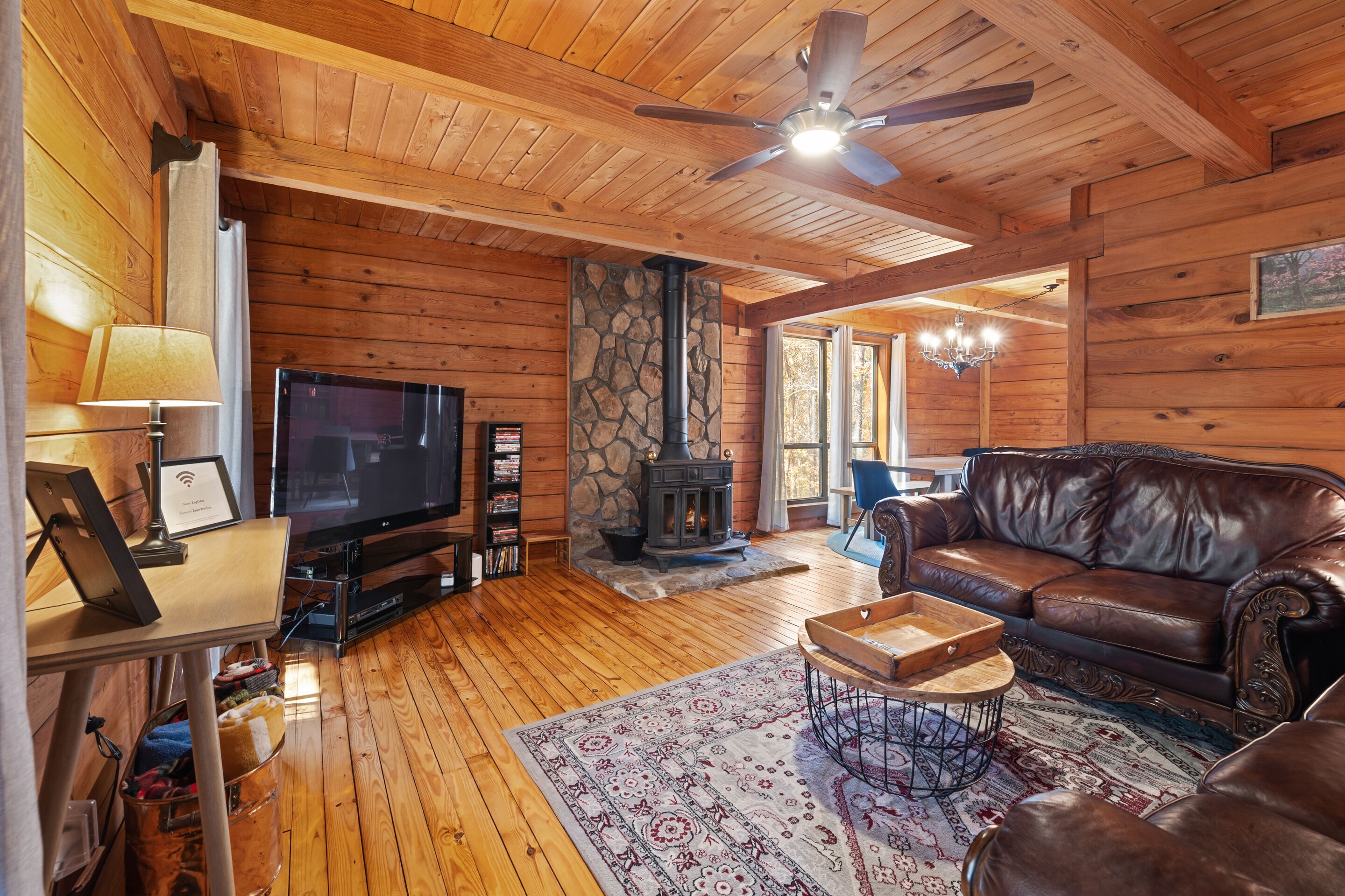 Wood burning stove, throws for cozy evenings