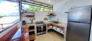 Fridge, oven, stovetop, coffee/tea maker