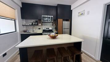 Luxury Condo, 2 Bedrooms | Private kitchen | Fridge, microwave, coffee/tea maker, electric kettle