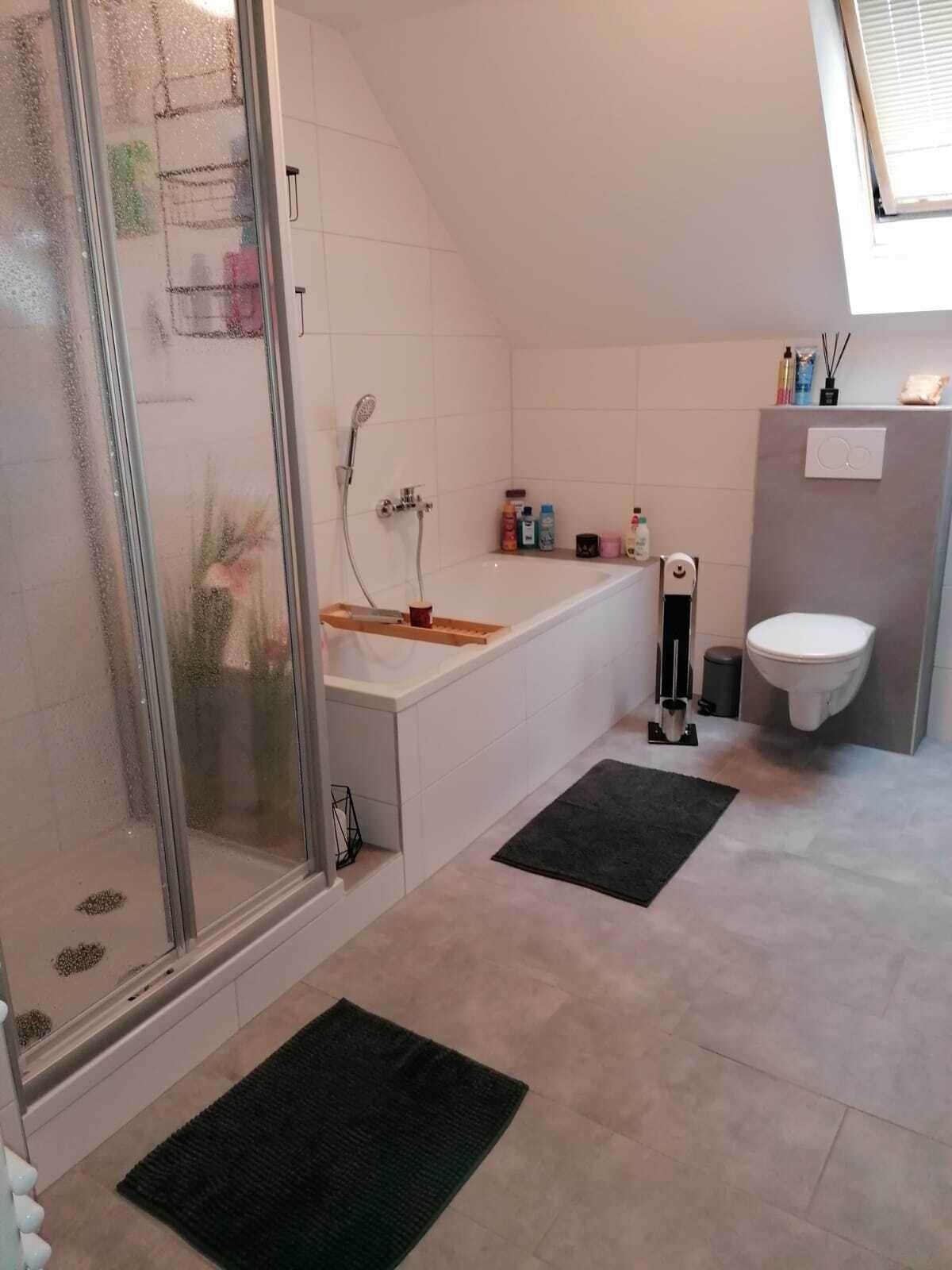 Hair dryer, towels, toilet paper