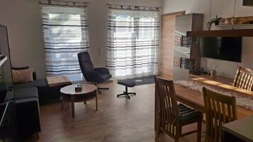 TV, DVD player, ping pong