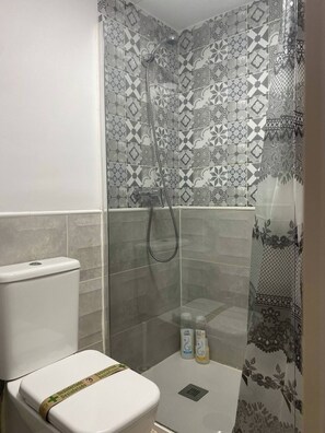 Hair dryer, towels, soap