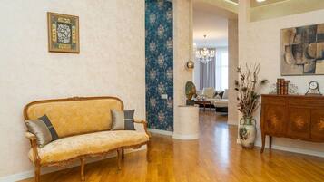 Panoramic Apartment | Living area | 32-inch Smart TV with cable channels, Netflix, streaming services