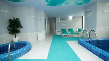 Sauna, hot tub, steam room, hot stone massages, deep-tissue massages