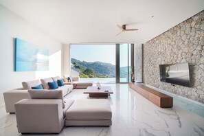 Villa Exclusive, 5 chambres, balcon, vue mer | Coin séjour