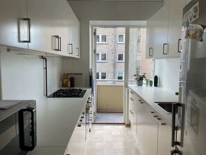 Fridge, microwave, stovetop, toaster