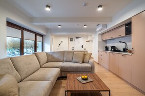 Leilighet – grand | Oppholdsområde | En 60-centimeters TV med kabel-kanaler