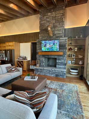TV, fireplace