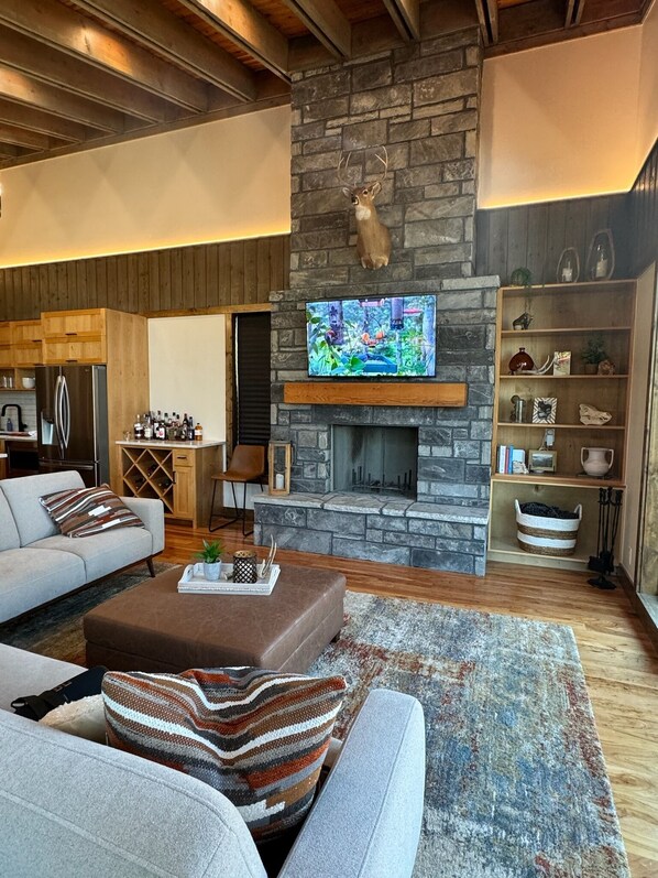 TV, fireplace