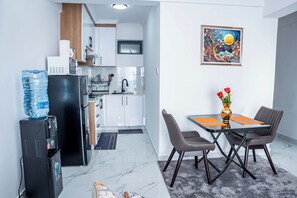 Superior Apartment, 1 Bedroom, Balcony, City View | Private kitchen | Full-size fridge, microwave, stovetop, cookware/dishes/utensils