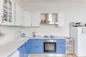 Fridge, oven, stovetop, dishwasher