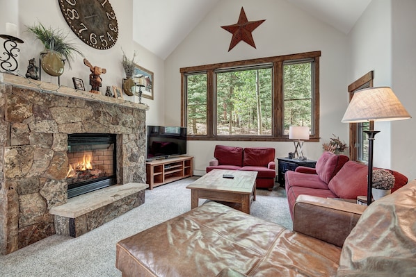 TV, fireplace