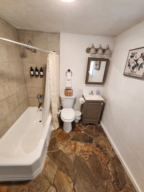 Bidet, towels, soap, shampoo