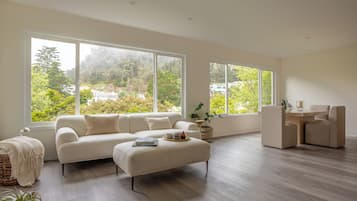 Smart TV, fireplace, stereo, computer monitors