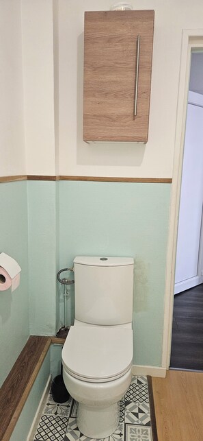Sèche-cheveux, serviettes fournies, savon, papier toilette