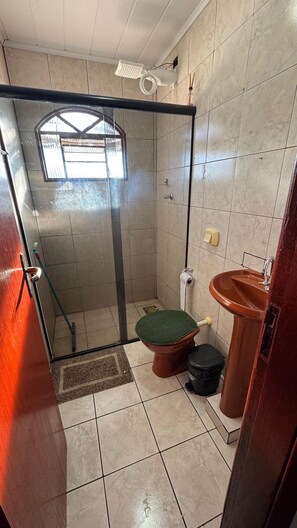 Hair dryer, towels, toilet paper