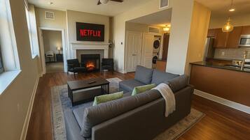 TV, fireplace