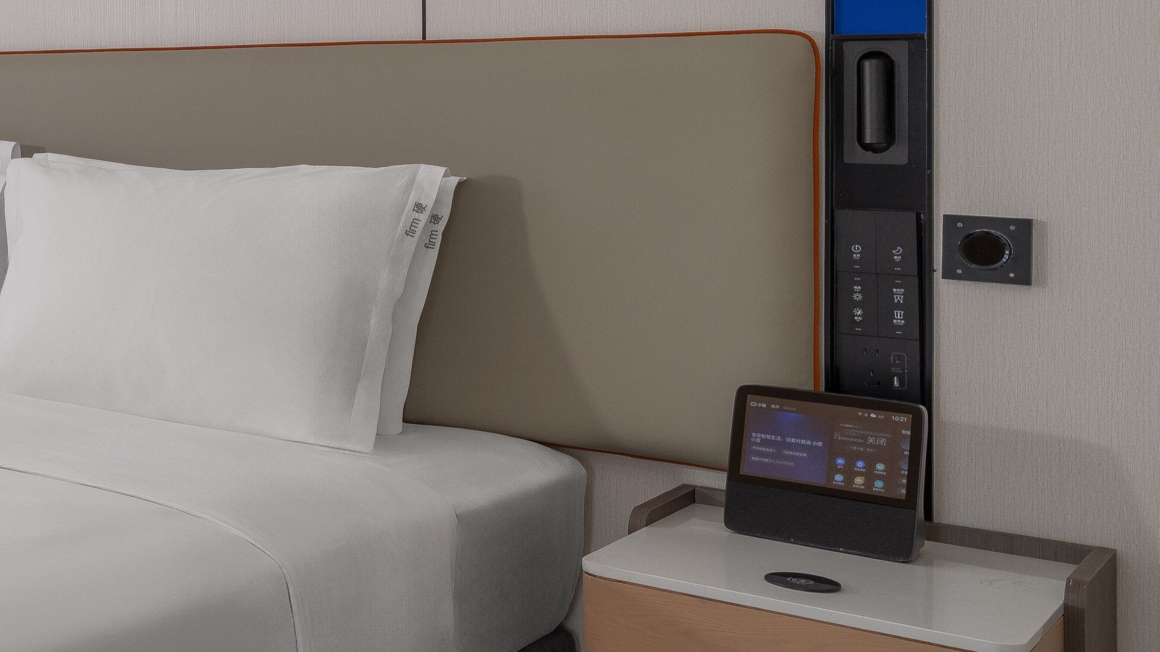 Premium bedding, down comforters, desk, laptop workspace