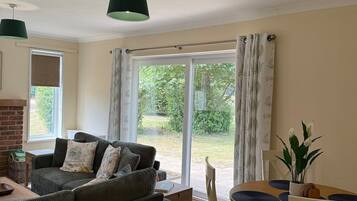 Fernseher, Kamin, DVD-Player, Bücher