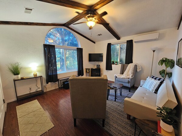 TV, fireplace