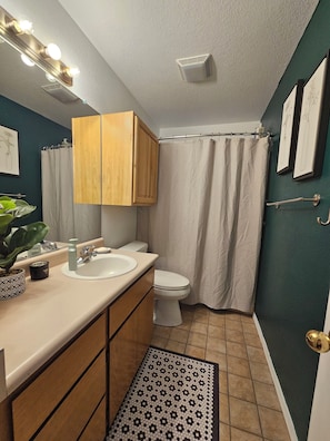 Hårtork, handdukar, tvål och toalettpapper