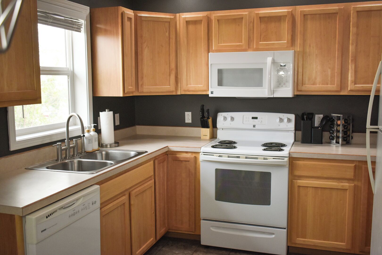 Frigorífico, microondas, horno y placa de cocina