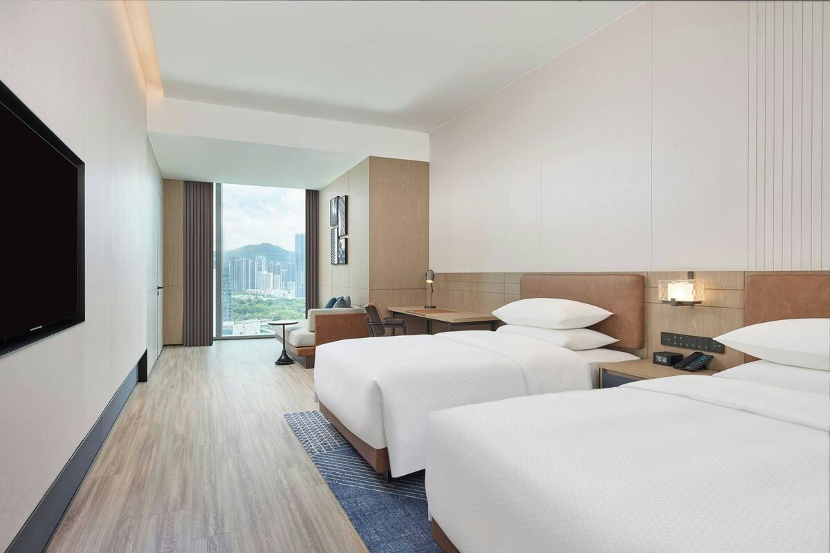 Room, 2 Double Beds, City View | In-room safe, laptop workspace, blackout drapes, iron/ironing board