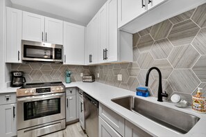 Fridge, microwave, oven, dishwasher