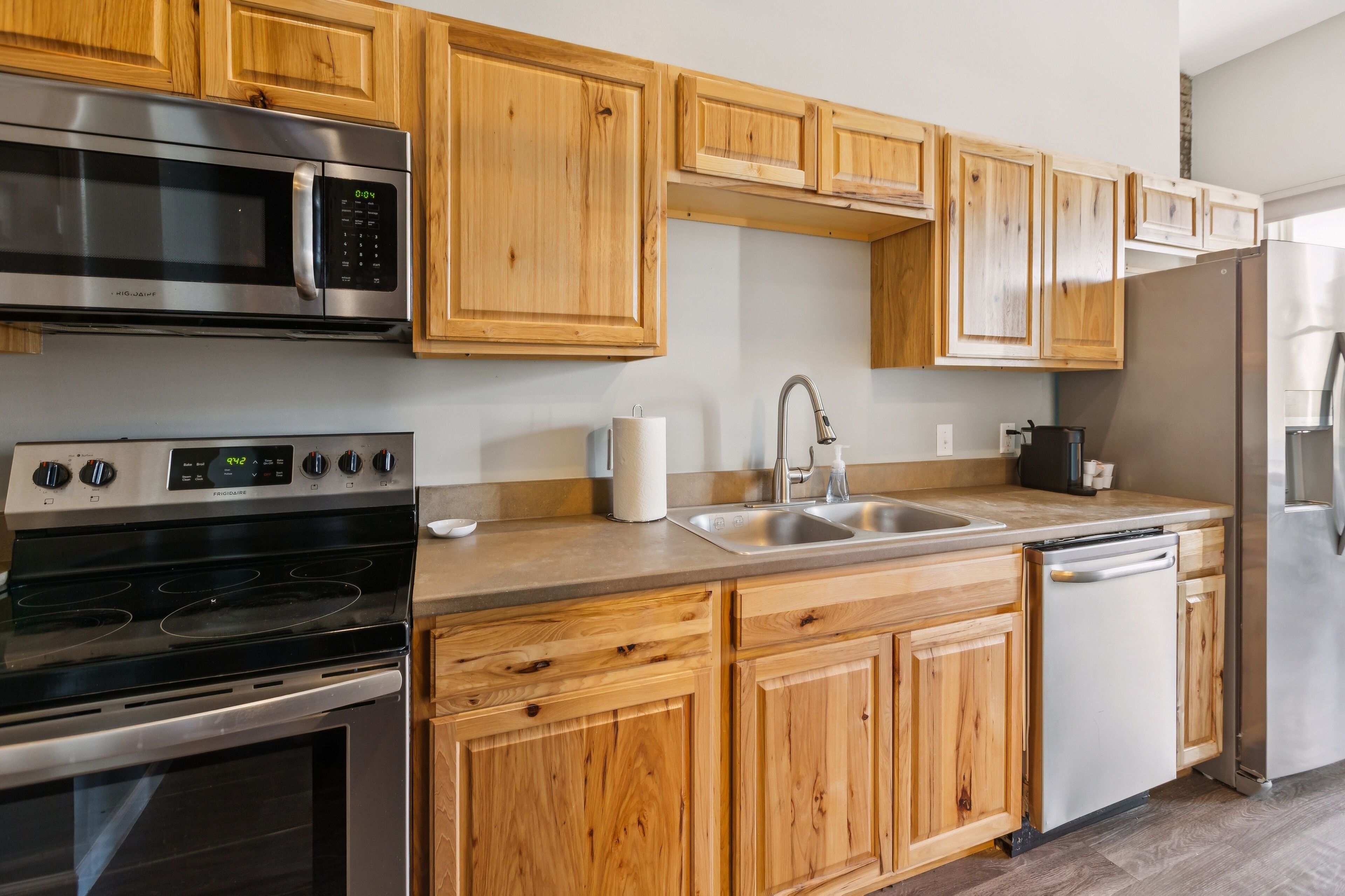 Fridge, microwave, oven, dishwasher