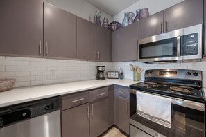Fridge, microwave, oven, dishwasher