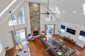 Smart TV, fireplace, video games, foosball