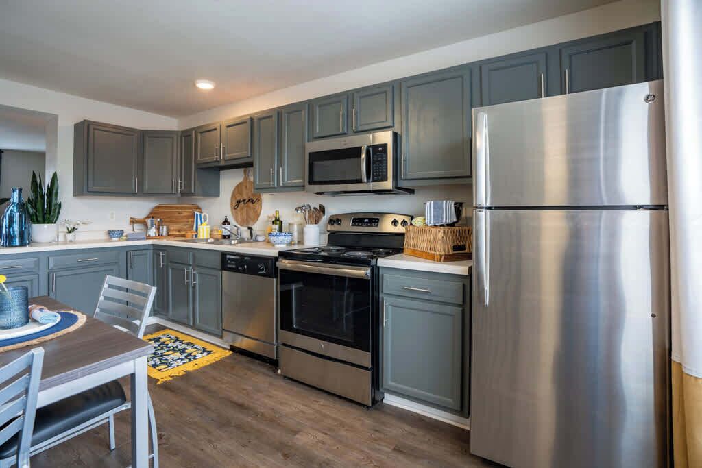 Fridge, microwave, oven, dishwasher