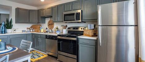 Fridge, microwave, oven, dishwasher