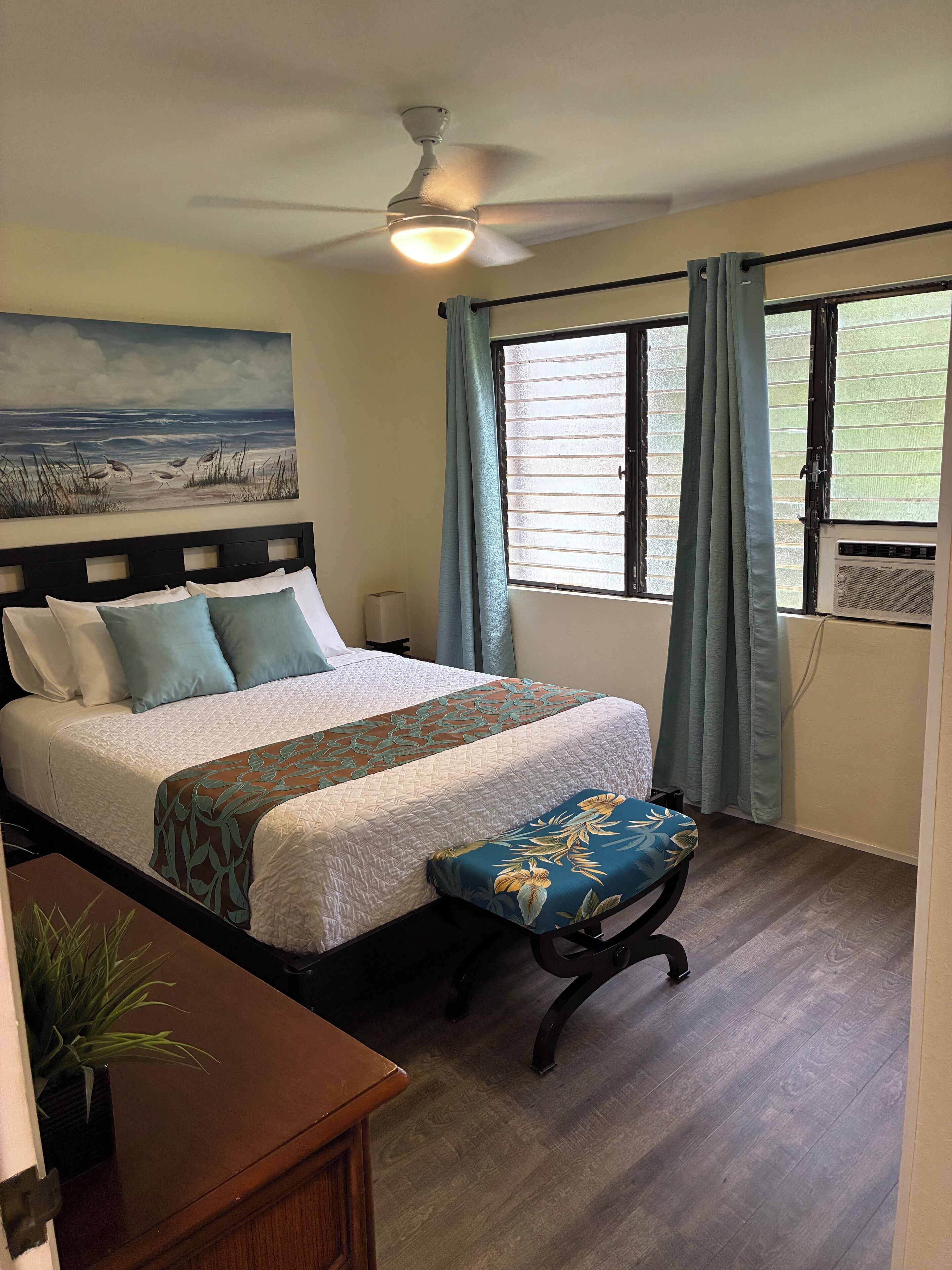 1 bedroom, desk, iron/ironing board, travel crib