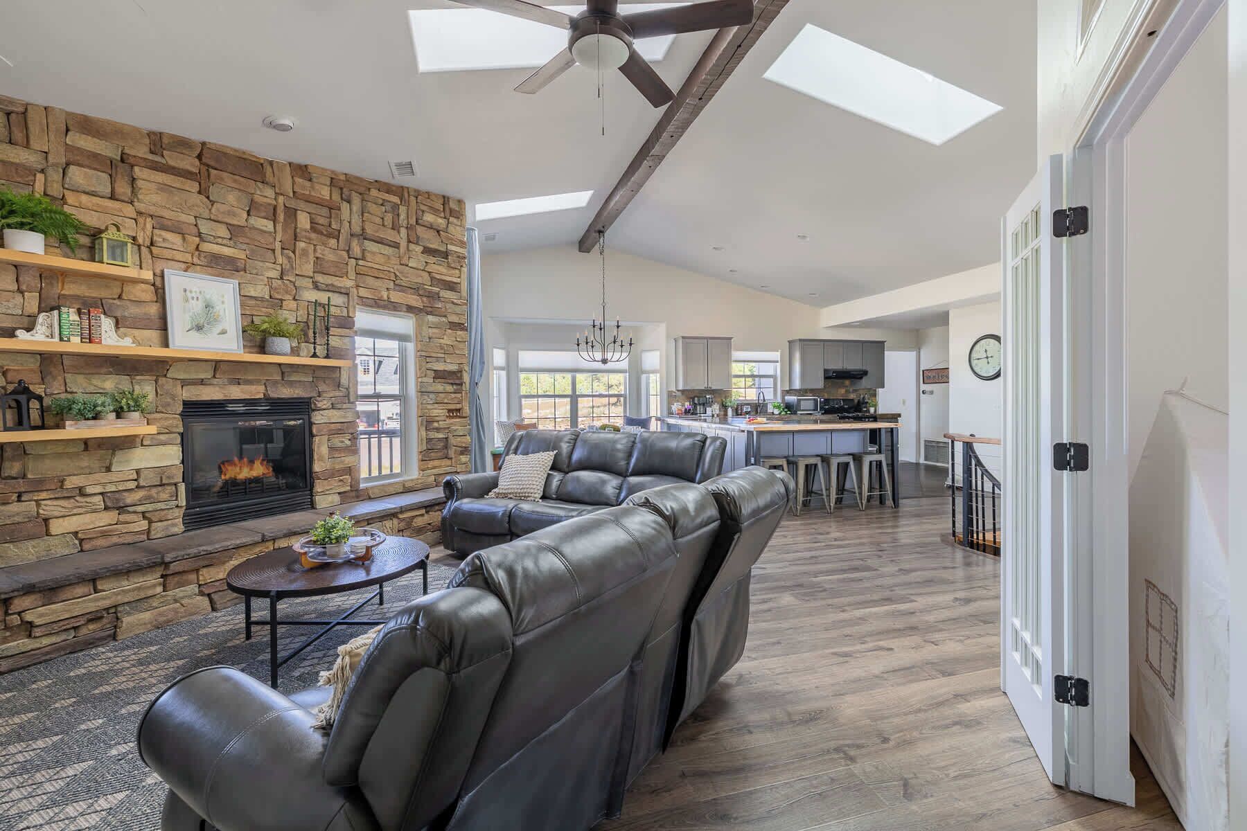 TV, fireplace, foosball