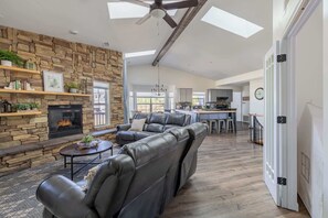 TV, fireplace, foosball