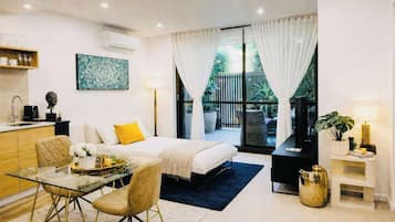 1 bedroom, desk, iron/ironing board, travel cot