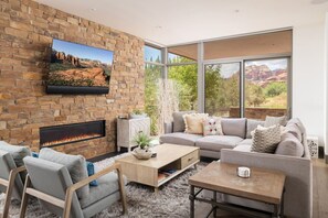 TV, fireplace
