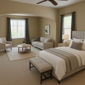 4 bedrooms, iron/ironing board, bed sheets