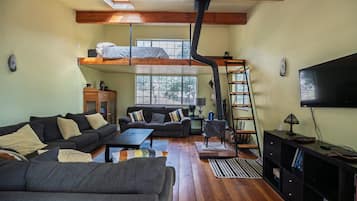 TV, fireplace