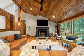 TV, fireplace