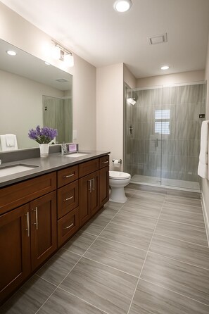 Ducha, secador de pelo, toallas y papel higiénico