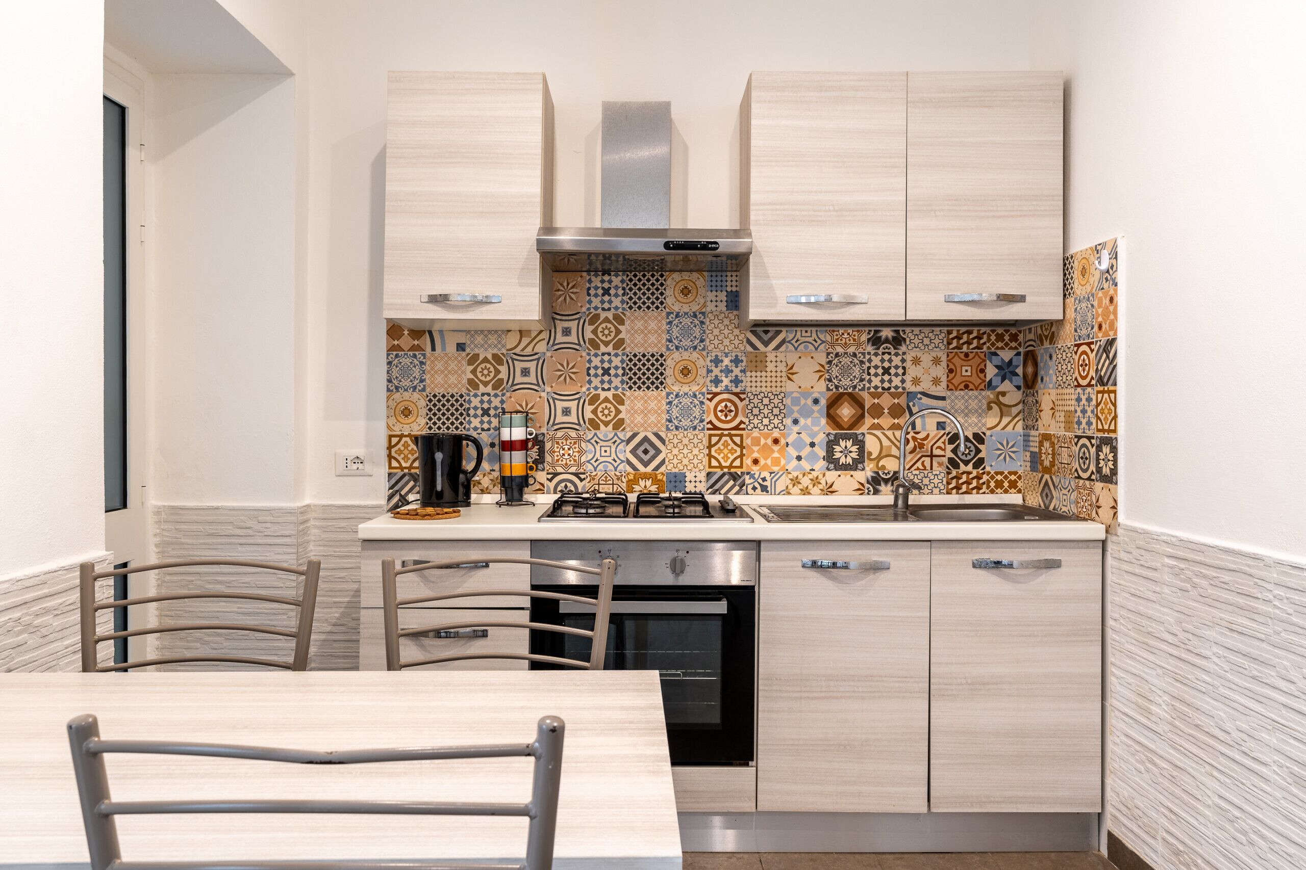 Fridge, oven, electric kettle, cookware/dishes/utensils