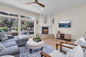 Smart TV, chimenea y reproductor de DVD 