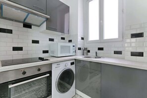 Fridge, microwave, coffee/tea maker, toaster