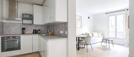 Fridge, microwave, oven, dishwasher