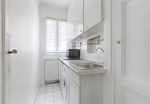 Fridge, microwave, coffee/tea maker, toaster