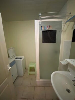 Shower, hair dryer, toilet paper