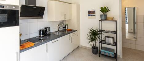 Kühlschrank, Mikrowelle, Herdplatte, Geschirrspüler